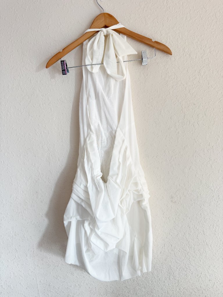 Innovare Denim White Davion Halter Mini Dress Nwt Size Small Bubble Hem — image 6 of 8